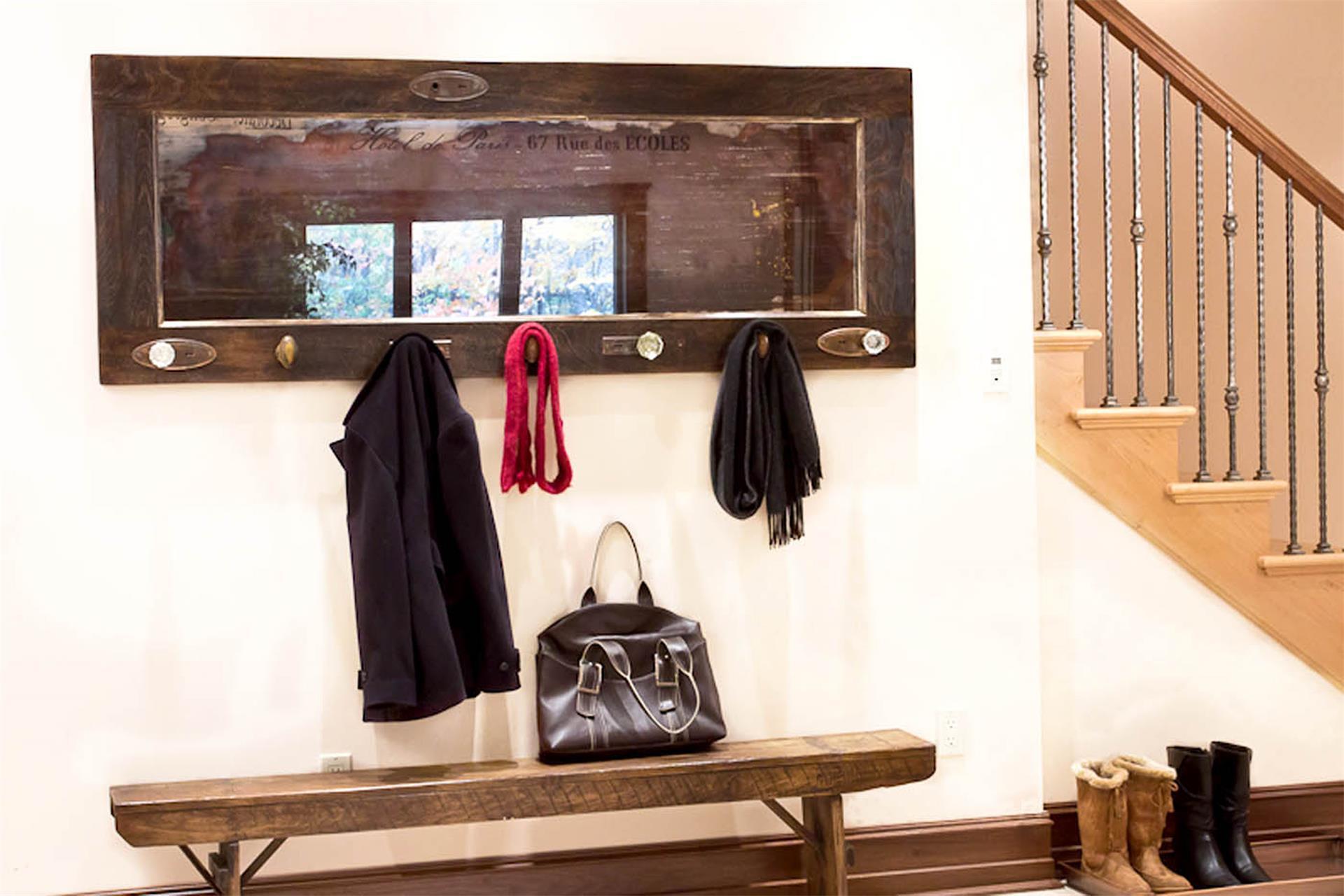 Reclaimed Wood Door Coat Rack With Antique Mirror And 7 Vintage Knobs