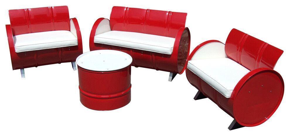 Red White 4 Piece Conversation Set From Eco Friendly Digs Repurposed Steel Red White 4 Piece Conversation Set